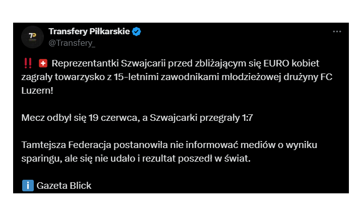 HIT! Reprezentacja Szwajcarii kobiet grała SPARING Z 15-LATKAMI, a wynik to... xD